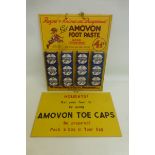 An Amovan Foot Paste" showcard with twelve packets attached plus an Amovan Toe Caps rectangular