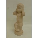 A B & G figure of a young boy covering his ears with his hands, marked SV. LINDHART, Made in