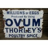 A Thorley's "Ovum" Poultry Spice rectangular enamel sign, by Patent Enamel, "Millions of Eggs", 32