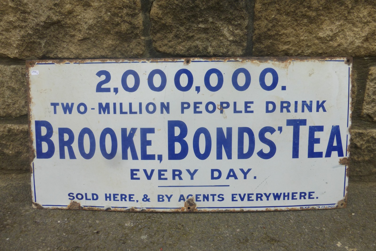 An unusual and early enamel sign - "2,000,000 drink Brooke, Bonds' Tea every day", by Falkirk