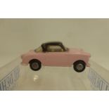 SPOT-ON-Goggomobil Super, pink with black roof, unboxed.