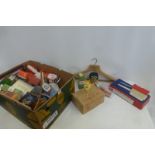 A large box of assorted advertising items, packaging and collectables etc.