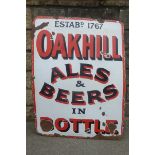 An "Oakhill Ales & Beers in Bottle" rectangular enamel sign, 27 1/4 x 36".