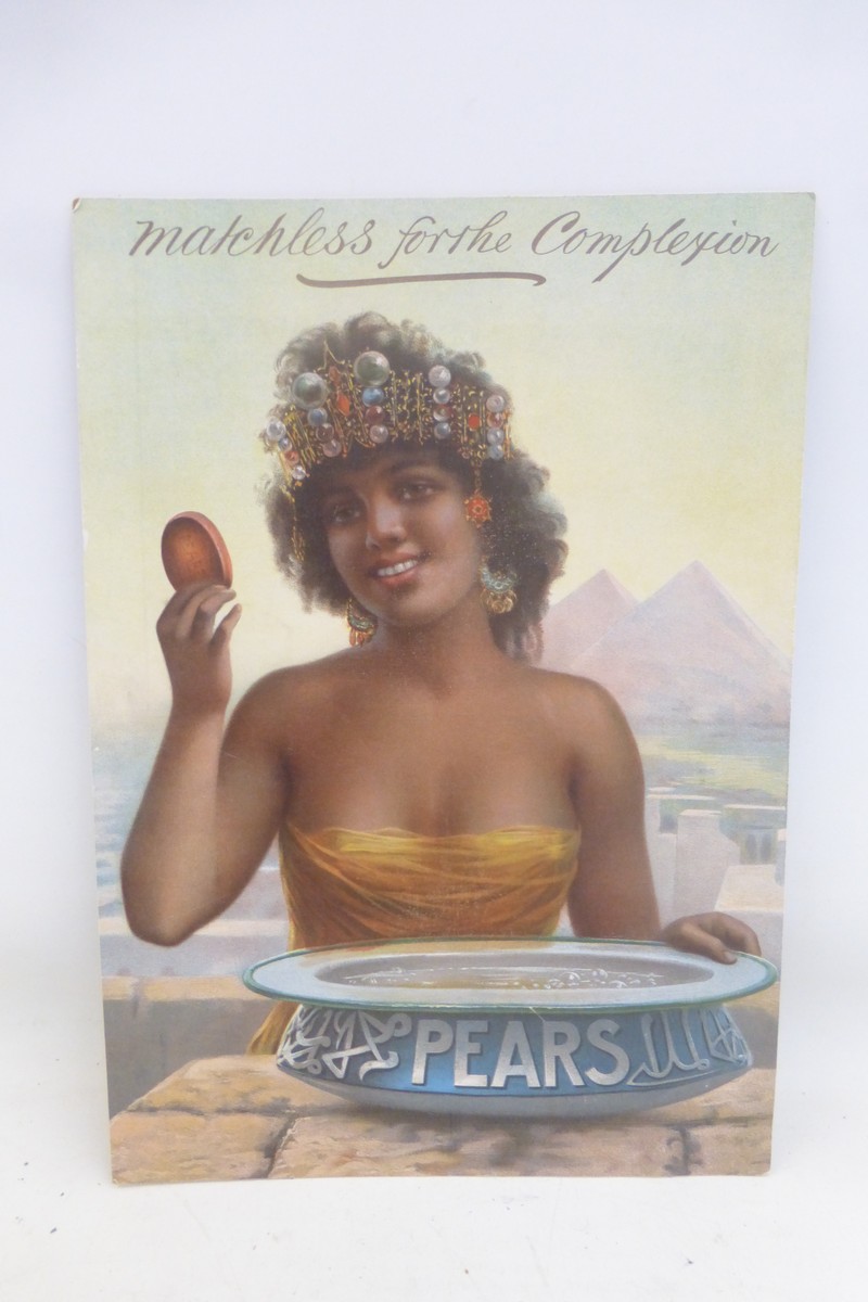 An early chromolithographic showcard advertising Pears soap depicting an Egyptian lady with pyramids