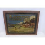 A rare Blackstone's Hay Harvesting Machines of Stamford pictorial tin advertising sign depicting