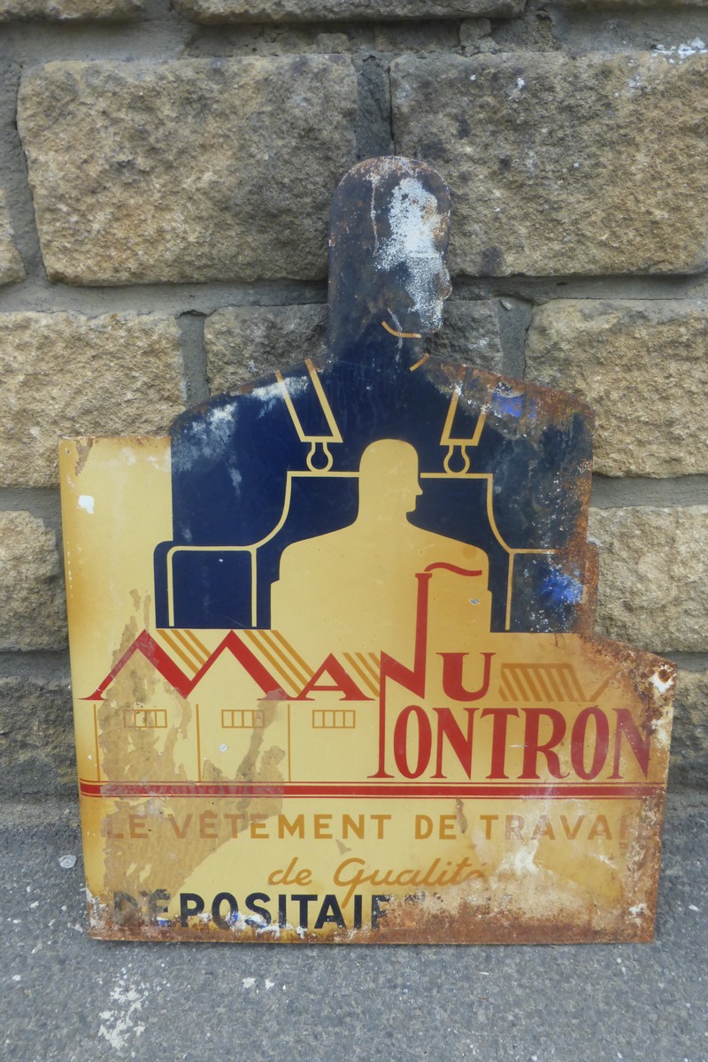 An unusual French "Manuontron" die-cut double sided tin advertising sign, with hanging flange, 18 - Image 2 of 2