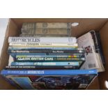 A box of assorted volumes to include 'The Modern Motor Engineer'.