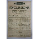 A British Railway Excursions poster: - To Sidmouth, Exmouth, Lyme Regis and Seaton etc. printed by