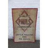 A Pauls Quality Compounds Cattle, Poultry and pig foods rectangular aluminium advertising sign, 32 x