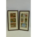 Two framed and glazed groups of cotton related advertising calendars from the 1880s, each