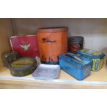 A collection of assorted tins to include a Moss, Rimmington & Co's mustard tin, a Turf Virginia