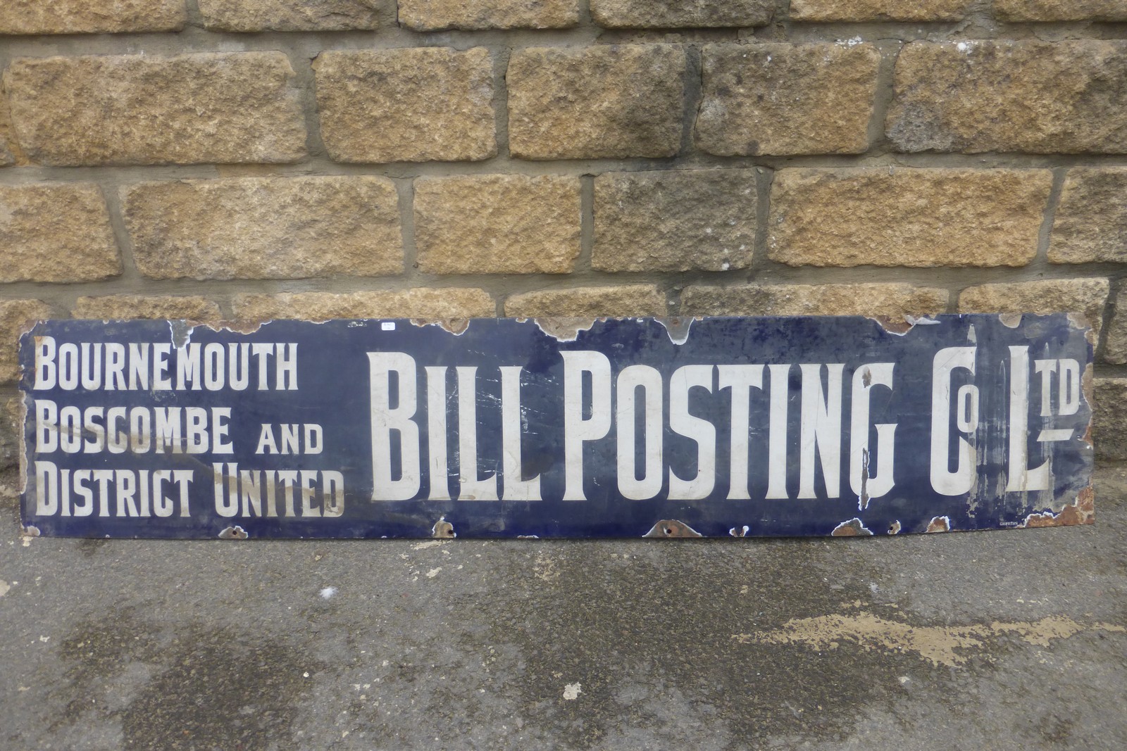 A Bill Posting Co. Ltd rectangular enamel sign for Bournmouth, Boscombe nad District United, 60 x