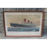 AFTER C.E. TURNER - a framed and glazed print of the Cunard R.M.S. "Queen Mary", 29 1/2 x 21".