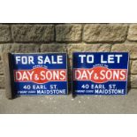 A pair of Day & Sons of Maidstone estate agency double sided enamel signs with hanging flanges, both