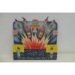 A rare Wells fireworks pictorial die-cut showcard, 18 x 17 1/2".