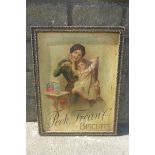 A Peek, Frean & Co's Biscuits pictorial showcard depicting a mother and child with a large tin of