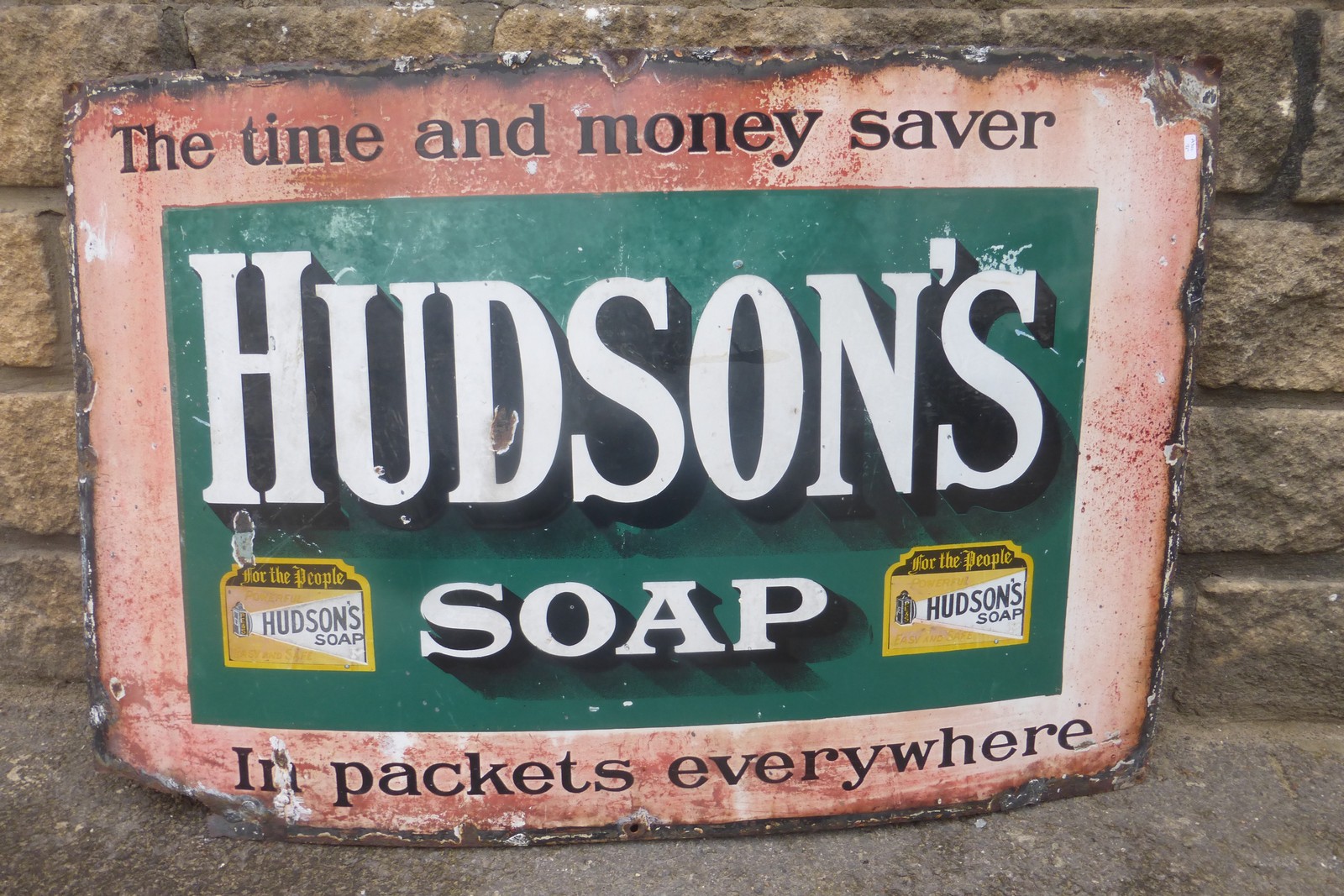 A Hudson's Soap rectangular enamel sign, 36 x 24".