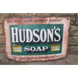 A Hudson's Soap rectangular enamel sign, 36 x 24".