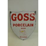 An unusual W.H. Goss Porcelain shield shaped double sided enamel sign, possibly lacking hanging