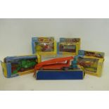 Five boxed Matchbox die-cast models, including a Major Pack, Car Transporter, M-8.