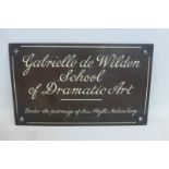 A Gabrielle de Wilden School of Dramatic Art rectangular brass plaque, 15 x 9".