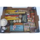 A box of advertising mixed collectables including pen nibs, pencils and stationary accessories, also