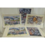 A collection of motor racing prints.