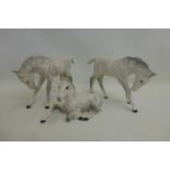 Three Beswick grey and white horses.