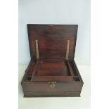 A twin handled rosewood deed box, the rising lid to a fitted lift out tray, above a two drawer