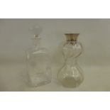 A silver topped double gourd glass decanter with central twist to the body, maker W. Hutton & Sons