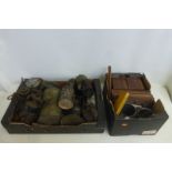 A box of mostly lamps etc. including an Incanto Acetylene lamp, and a box of metalware including