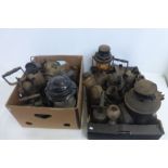 Two boxes of assorted early lamps including railway, engineering, mining etc.