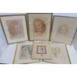AFTER AUGUSTUS JOHN - five framed and glazed prints, all portraits of ladies and gentlemen, heads