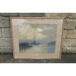 A large framed and glazed pastel study of warships in London, 30 1/2 x 26".