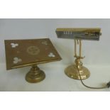 A 19th Century ecclesiastical brass Bible stand/lectern and a brass over-head adjustable table