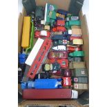 A box of mixed die-cast models including some military, mostly contemporary.