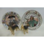 Two Royal Doulton collector's plates The Parson and The Falconer; also two Beswick matt glazed