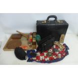 A lady's crocodile skin handbag, tapestry and silk purses, spectacle cases etc., an assortment of