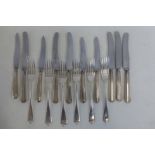 Six matching silver dessert forks, London 1908, by George Jackson & David Fullerton; also 10