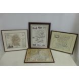 Four framed and glazed maps including a John Speed map of Somerset-shire.