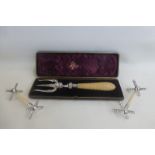 A Victorian cased silver and ivory handled bread fork, Birmingham May 1st 1890, the silk lined