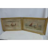 A pair of gilt framed watercolours, both seascapes, signed.