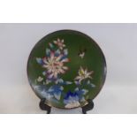 A Chinese cloisonne plate decorated with birds and flowers, diameter 7".