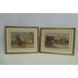 A pair of 19th Century gilt framed and glazed Continental watercolours of stagecoaches, one