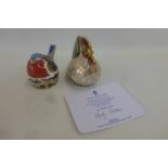 A Royal Crown Derby Farmyard Cockerel, no. 3208/5000, with gold button and certificate; also a Robin