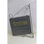 A Gratton Chartered Surveyors and Estate Agents double sided sign on hanging bracket, 25 1/4 x 38"