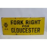 An AA 'Fork Right for Gloucester' rectangular enamel sign by Franco, 42 x 18".