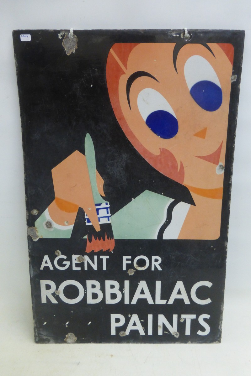 A Robbialac Paints pictorial double sided rectanglar agency sign, 15 1/2 x 24".