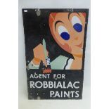 A Robbialac Paints pictorial double sided rectanglar agency sign, 15 1/2 x 24".