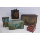 A collection of assorted biscuit tins to include one with simulated bark exterior by McFarlane, Lang